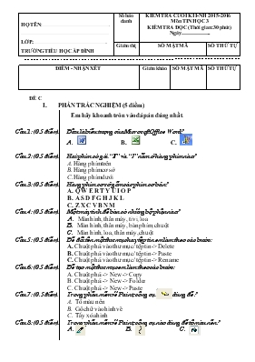 Kiểm tra cuối kì I - Năm học 2015-2016 môn Tin học 3 - Kiểm tra đọc - Trường tiểu học Ấp Đình